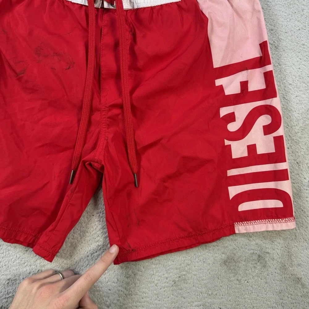 Diesel Beachwear Mens Red Elastic Waist Pockets Swim Shorts Size Large